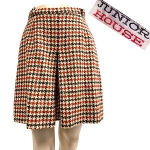 S 11 Vintage 1960s JUNIOR HOUSE Woven Wool Houndstooth High Waist Shorts 60s